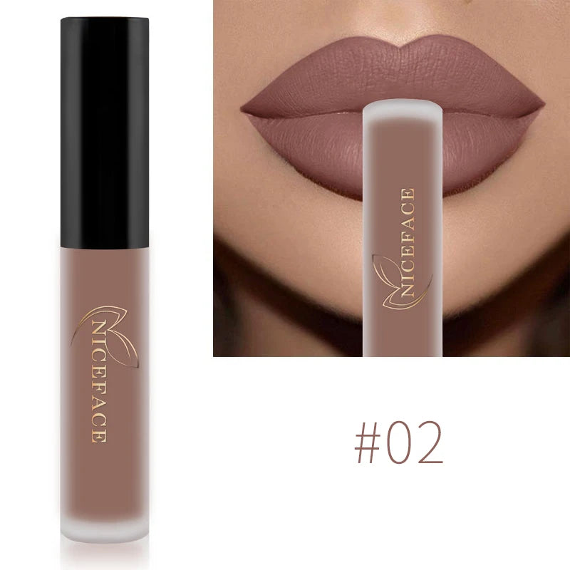 NICEFACE Waterproof Lip Gloss Nude Matte Liquid Lipstick Long Lasting Lipgloss Lip Glace Black Lipstick Purple Sexy Red Lip Tint