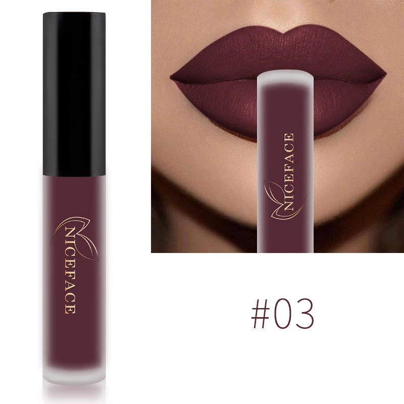 NICEFACE Waterproof Lip Gloss Nude Matte Liquid Lipstick Long Lasting Lipgloss Lip Glace Black Lipstick Purple Sexy Red Lip Tint