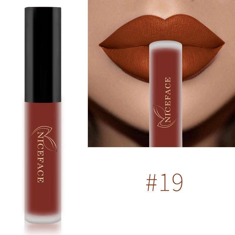 NICEFACE Waterproof Lip Gloss Nude Matte Liquid Lipstick Long Lasting Lipgloss Lip Glace Black Lipstick Purple Sexy Red Lip Tint