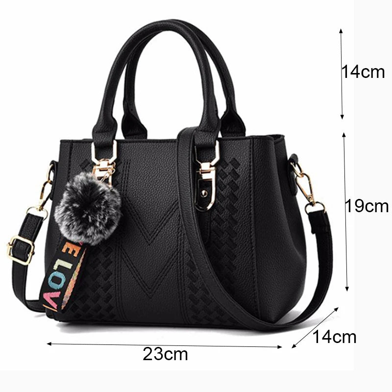👜 Embroidery Messenger Bags Women Leather Handbags - حقيبة كتف نسائية مطرزة جلدية مع كُرة زينة أنيقة