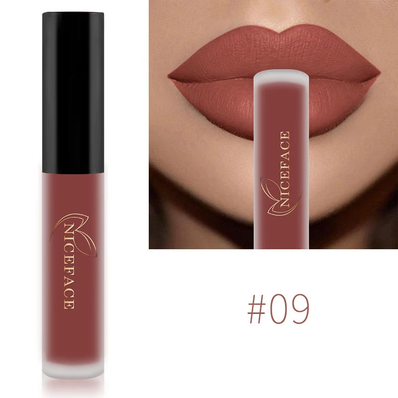 NICEFACE Waterproof Lip Gloss Nude Matte Liquid Lipstick Long Lasting Lipgloss Lip Glace Black Lipstick Purple Sexy Red Lip Tint