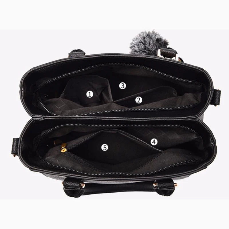 👜 Embroidery Messenger Bags Women Leather Handbags - حقيبة كتف نسائية مطرزة جلدية مع كُرة زينة أنيقة