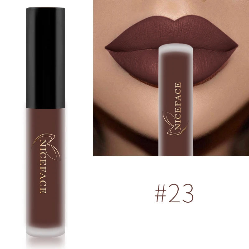 NICEFACE Waterproof Lip Gloss Nude Matte Liquid Lipstick Long Lasting Lipgloss Lip Glace Black Lipstick Purple Sexy Red Lip Tint