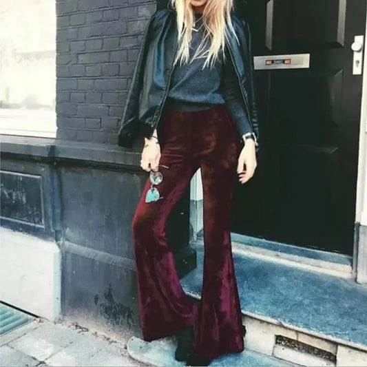 BKLD 2026 Fashion Velvet Pants Women Autumn Winter Flare Pants High Waist Trousers Street Style Pants Bottoms Women Flare Pants