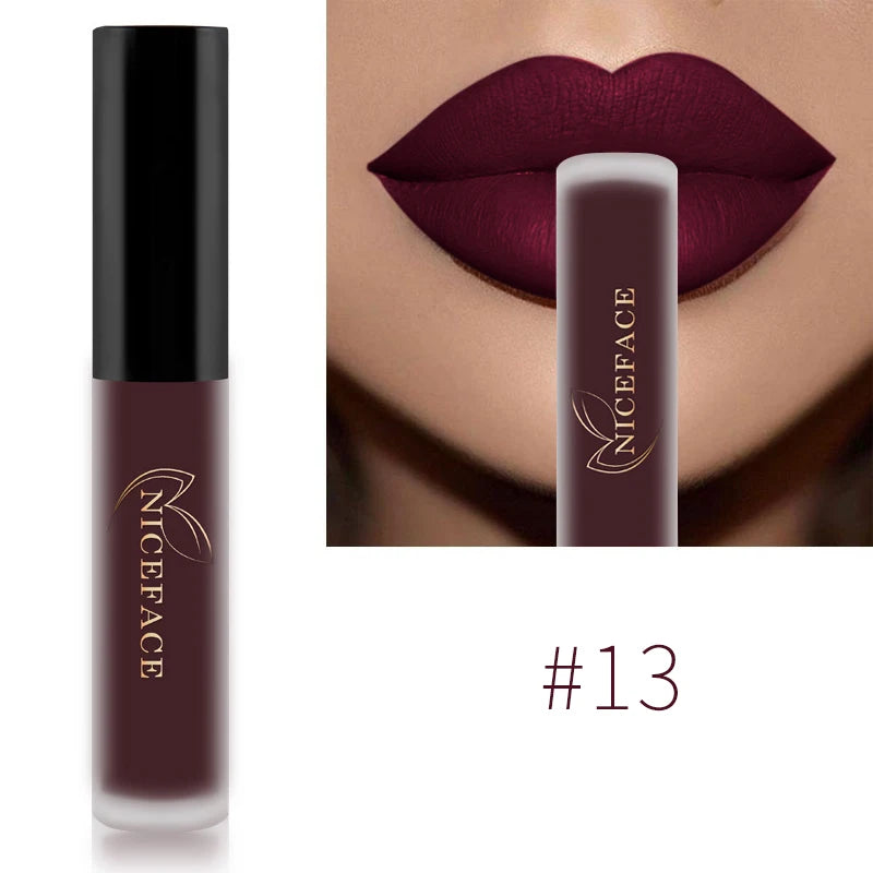 NICEFACE Waterproof Lip Gloss Nude Matte Liquid Lipstick Long Lasting Lipgloss Lip Glace Black Lipstick Purple Sexy Red Lip Tint