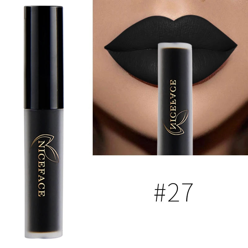 NICEFACE Waterproof Lip Gloss Nude Matte Liquid Lipstick Long Lasting Lipgloss Lip Glace Black Lipstick Purple Sexy Red Lip Tint