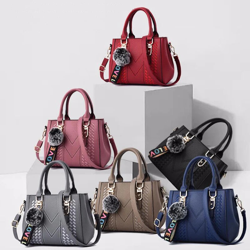 👜 Embroidery Messenger Bags Women Leather Handbags - حقيبة كتف نسائية مطرزة جلدية مع كُرة زينة أنيقة