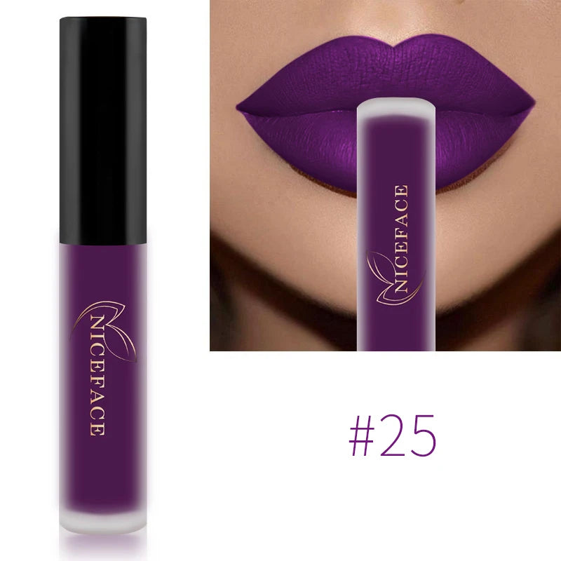 NICEFACE Waterproof Lip Gloss Nude Matte Liquid Lipstick Long Lasting Lipgloss Lip Glace Black Lipstick Purple Sexy Red Lip Tint