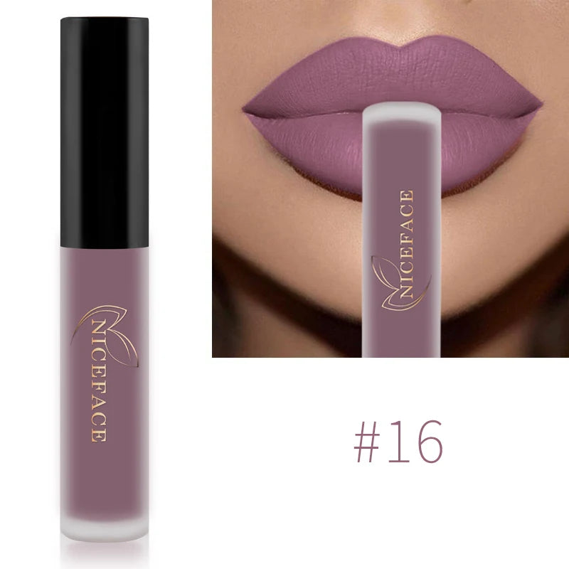 NICEFACE Waterproof Lip Gloss Nude Matte Liquid Lipstick Long Lasting Lipgloss Lip Glace Black Lipstick Purple Sexy Red Lip Tint