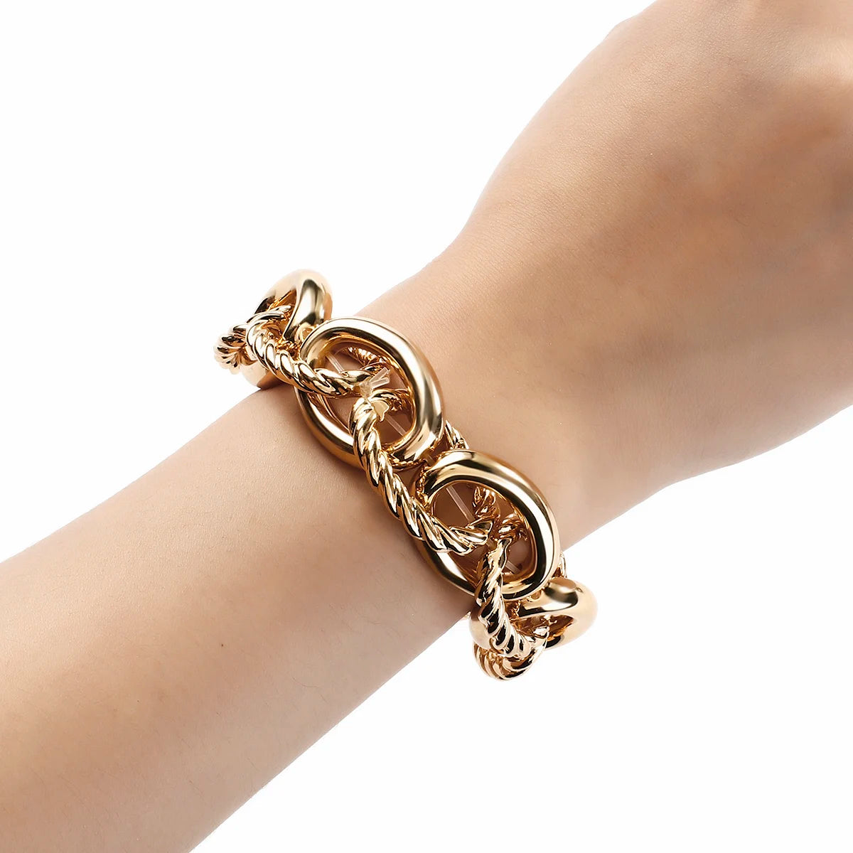 FLASHBUY Punk Fashion Thick Twist Chain Bracelets for Women Men Statement Chunky Metal Chain Bracelet Chic Jewelry