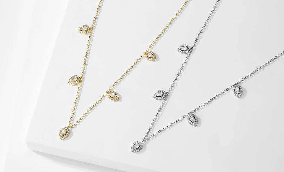 ZAKOL Water Drop Cubic Zirconia Pendant Choker Jewelry Sets for Women Girl Ins Trendy Gold Color Stud Earring Necklace Set Gift