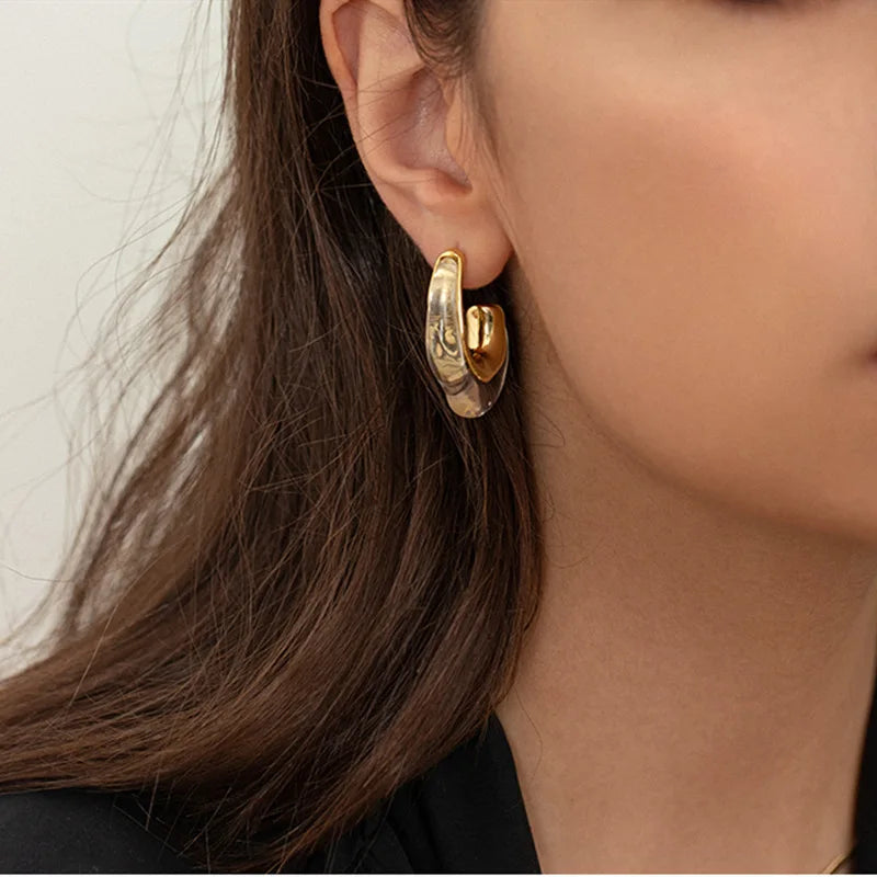 Flashbuy New Trendy Transparent Resin Hoop Earrings for Women Girls Geometric Irregular Metal Acrylic Earrings Party Jewelry