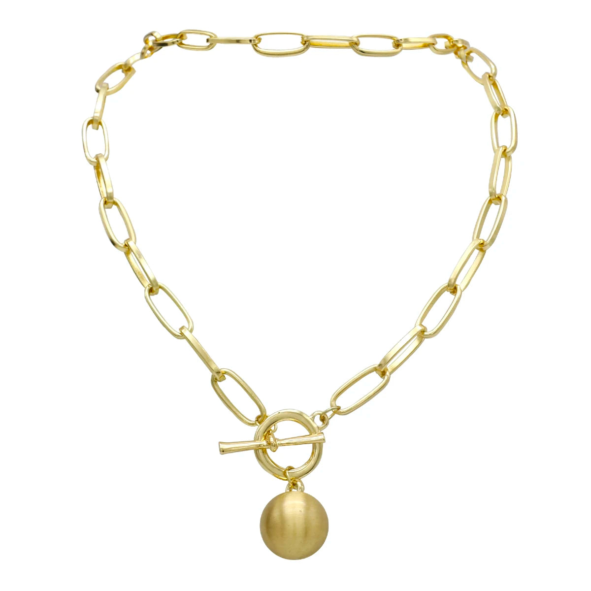 Flashbuy Trendy Gold Color Chain Necklace for Women Statement Alloy Metal Big Ball Pendant Necklace Jewelry