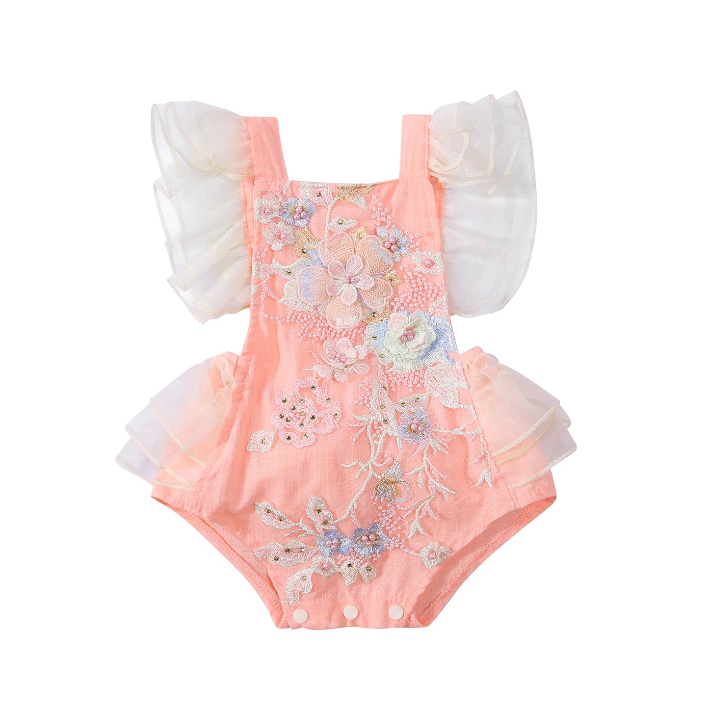 Princess Infant Baby Girls Lace embroidered Romper Sweet Baby Ruffle Fly Sleeve  0-24M