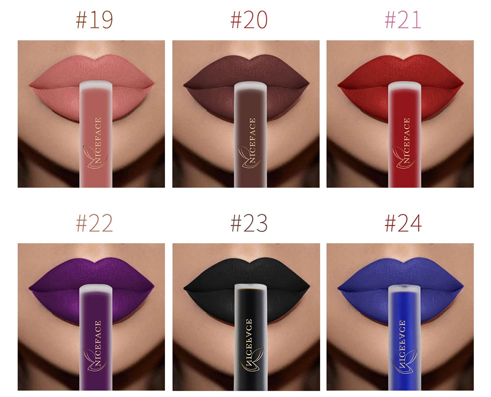 NICEFACE Waterproof Lip Gloss Nude Matte Liquid Lipstick Long Lasting Lipgloss Lip Glace Black Lipstick Purple Sexy Red Lip Tint