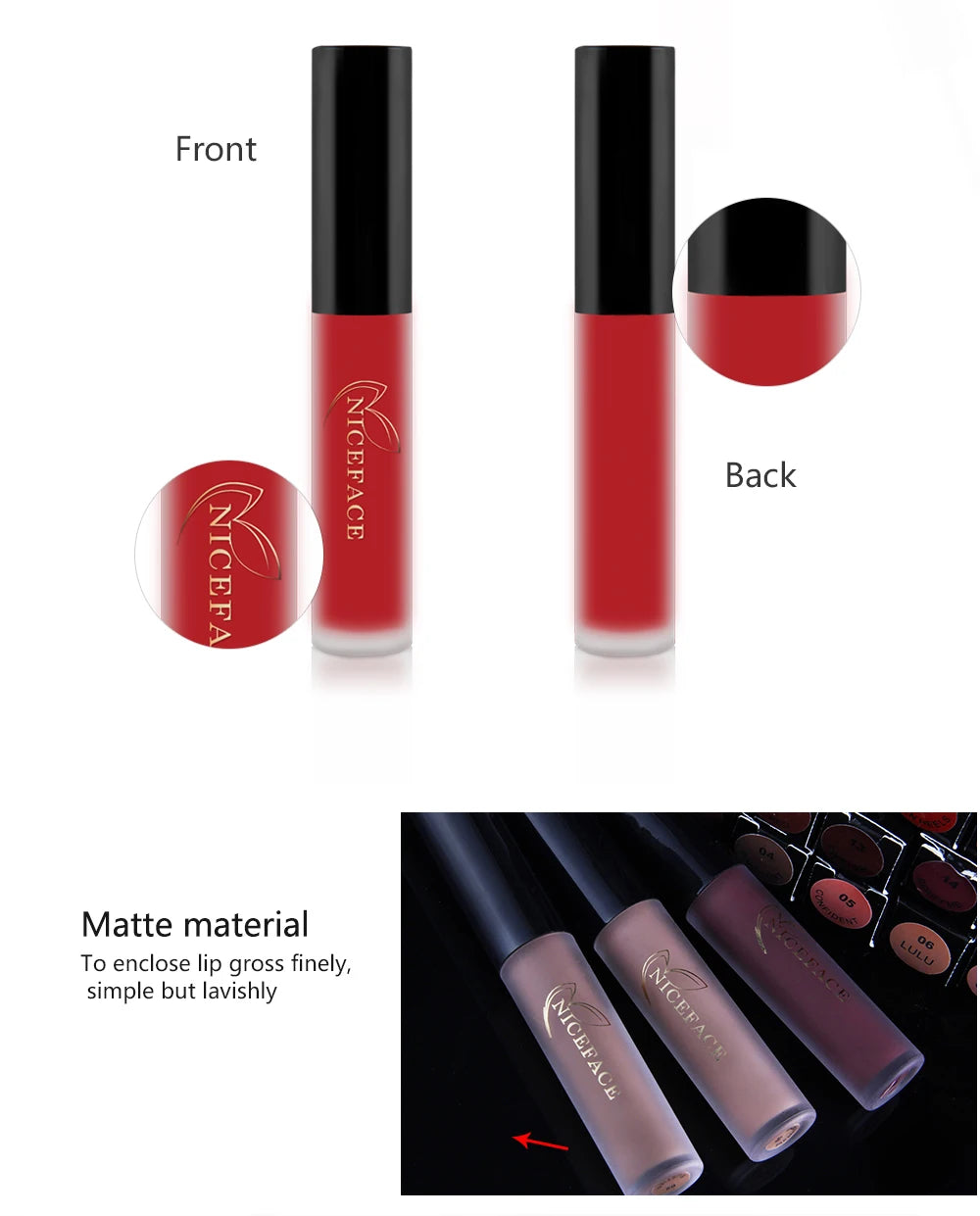 NICEFACE Waterproof Lip Gloss Nude Matte Liquid Lipstick Long Lasting Lipgloss Lip Glace Black Lipstick Purple Sexy Red Lip Tint