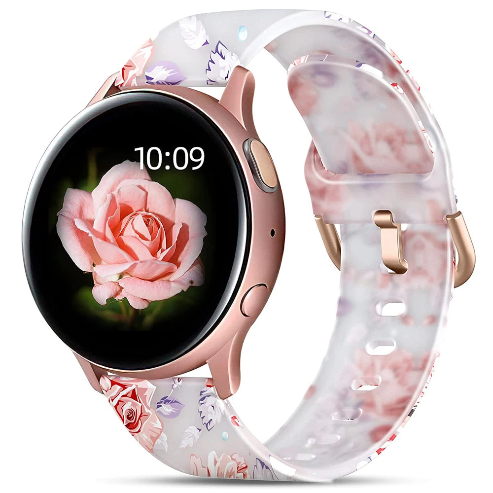 20mm Floral Transparent Soft Silicone Band for Samsung Galaxy Watch (6/5/4 &amp; Classic)