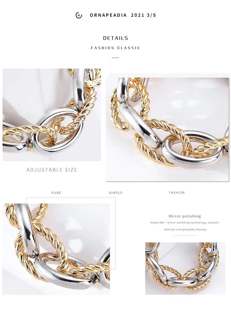 FLASHBUY Punk Fashion Thick Twist Chain Bracelets for Women Men Statement Chunky Metal Chain Bracelet Chic Jewelry