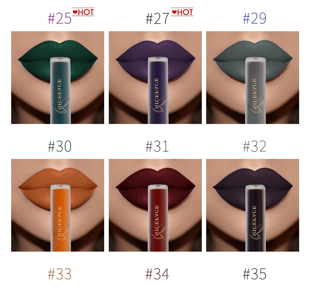 NICEFACE Waterproof Lip Gloss Nude Matte Liquid Lipstick Long Lasting Lipgloss Lip Glace Black Lipstick Purple Sexy Red Lip Tint