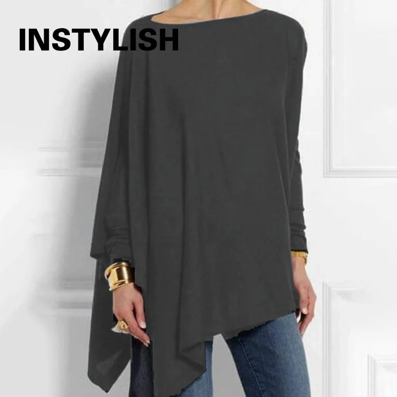 Cotton Irregular Womens Tops And Blouses Casual O Neck Long Sleeve Top Female Tunic 2024 Autumn Plus Size Women Blusas Shirts