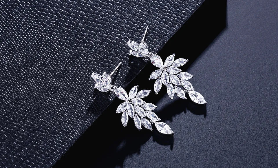 ZAKOL Korea Marquise Zircon Leaf Dangle Earrings for Women Fashion Bridal Wedding Party Jewelry Drop Shipping EP2168