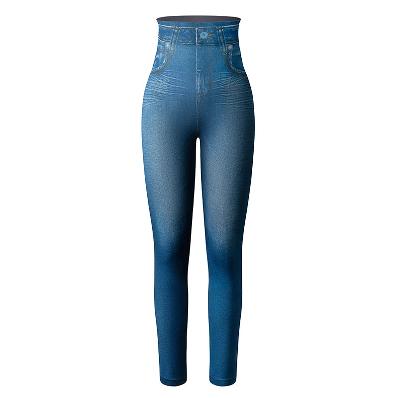 2026 High-Waist Faux Denim Jeggings – Slim & Tummy Control