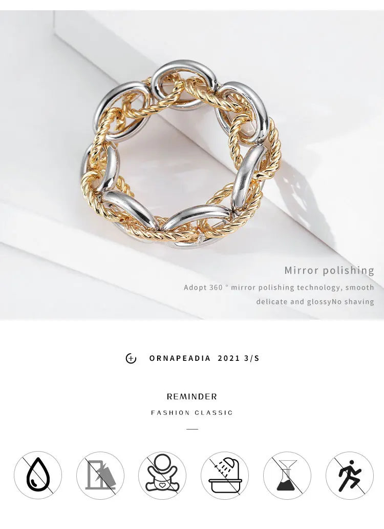 FLASHBUY Punk Fashion Thick Twist Chain Bracelets for Women Men Statement Chunky Metal Chain Bracelet Chic Jewelry