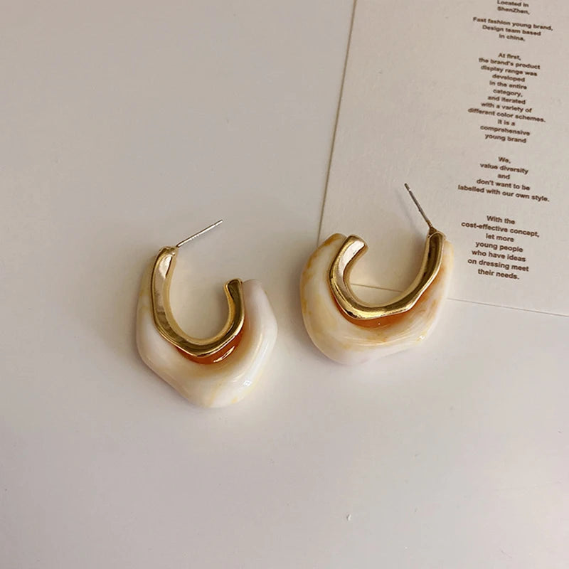 Flashbuy New Trendy Transparent Resin Hoop Earrings for Women Girls Geometric Irregular Metal Acrylic Earrings Party Jewelry