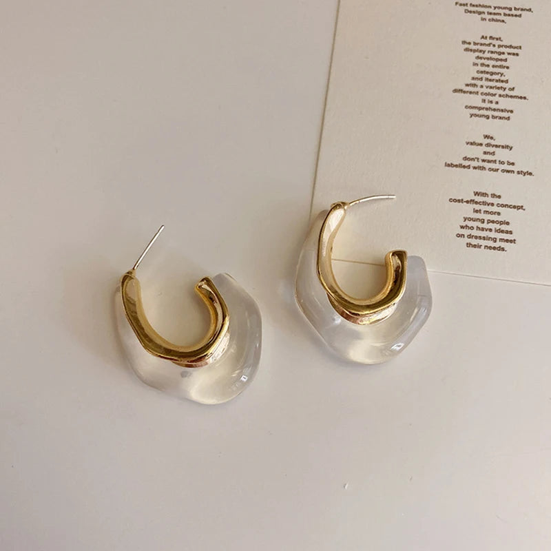 Flashbuy New Trendy Transparent Resin Hoop Earrings for Women Girls Geometric Irregular Metal Acrylic Earrings Party Jewelry