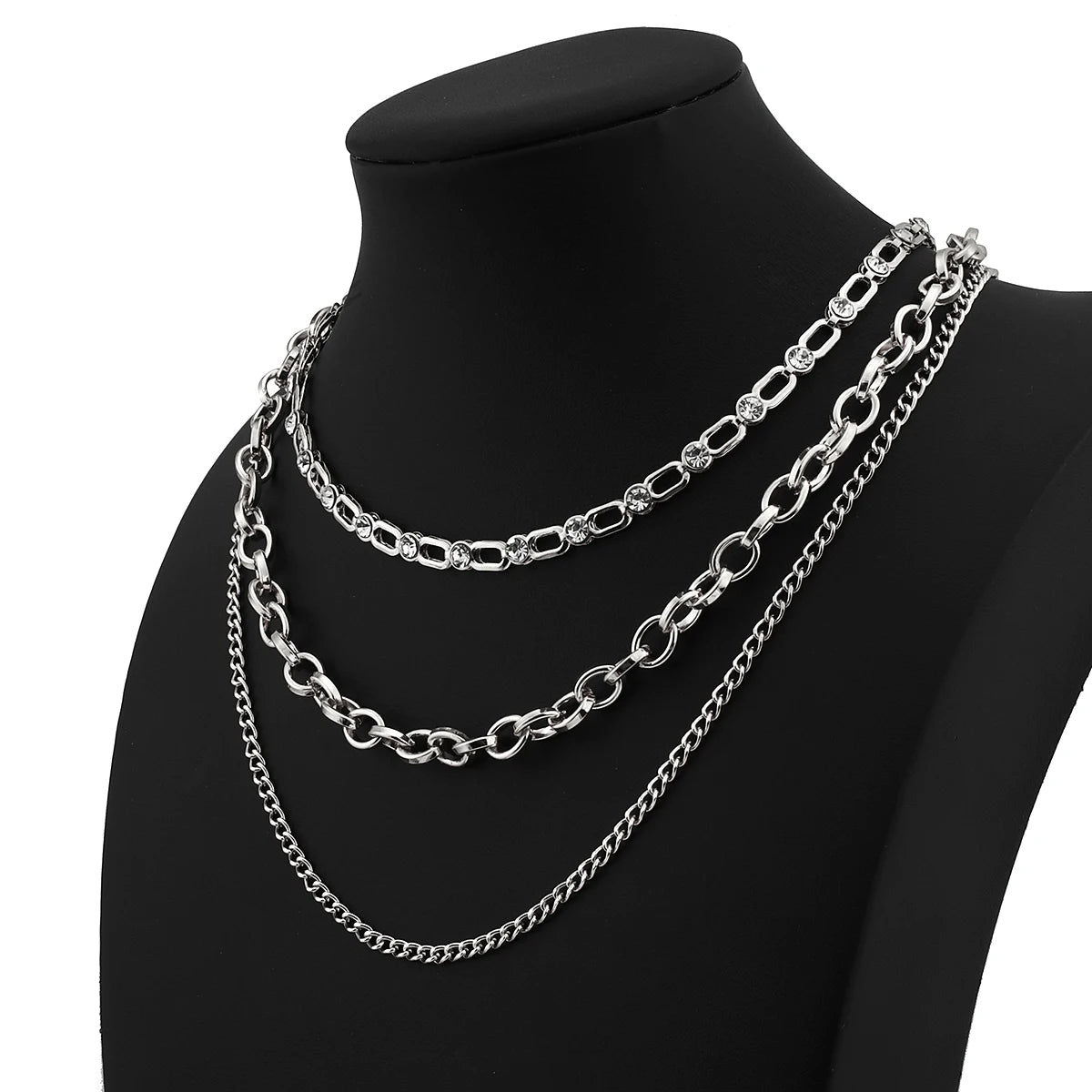 Punk Chunky Gold Color Rhinestone Multilayer Chain Choker Necklaces For Women Temperament Daily Jewelry Accessories