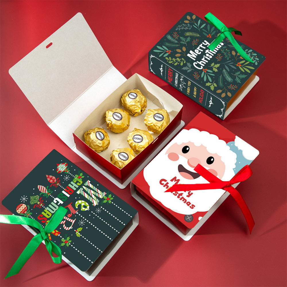 12Pcs Book Shaped Christmas Merry Christmas Winter Paper Decor Funny Candy Treat Boxs For Xmas Decoration Gift Wrapping Boxes