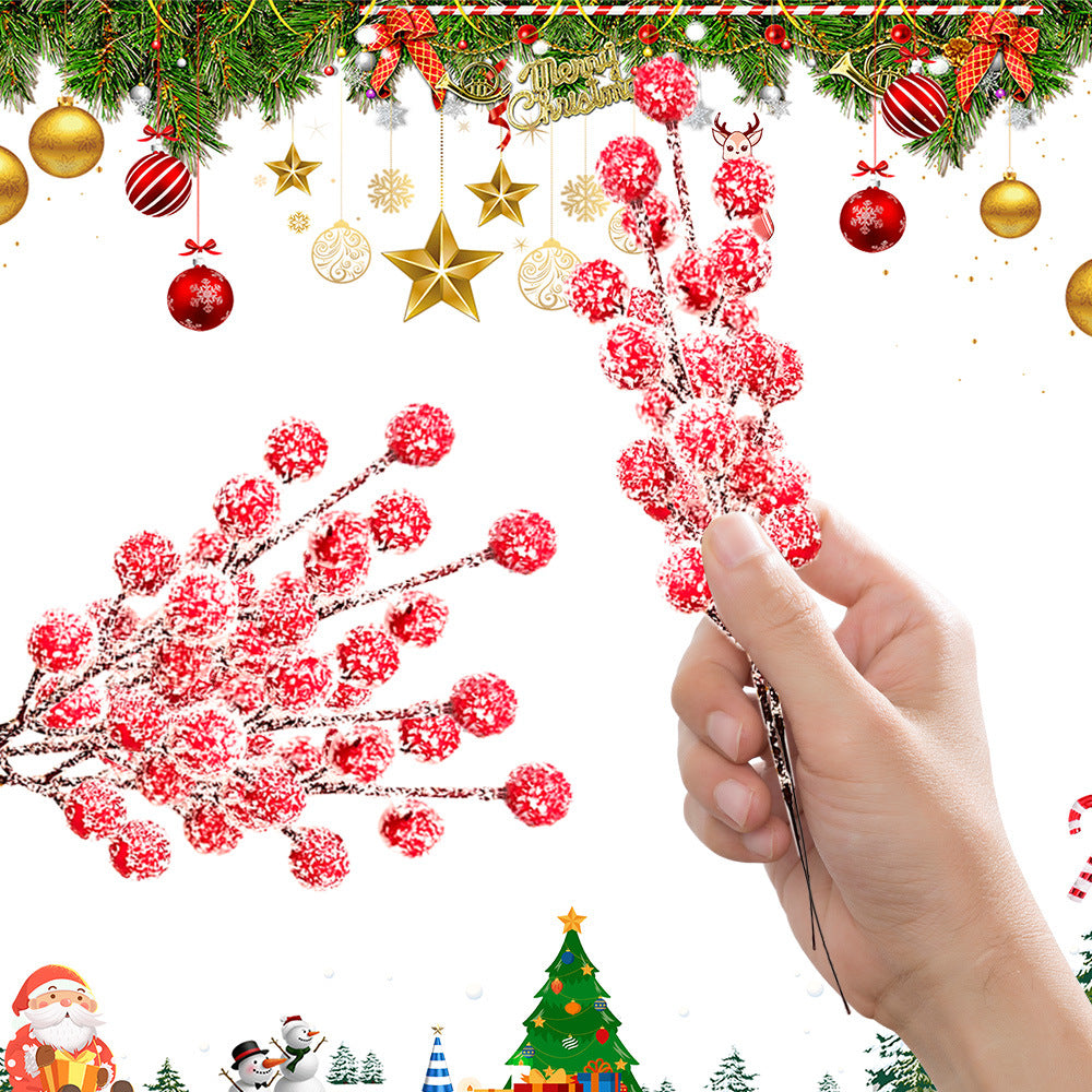 10pcs Snow Frosted Artificial Red Berry Stems Suitable For Christmas Tree Decoration Holiday DIY Crafts Xmas Ornaments HomeDecor