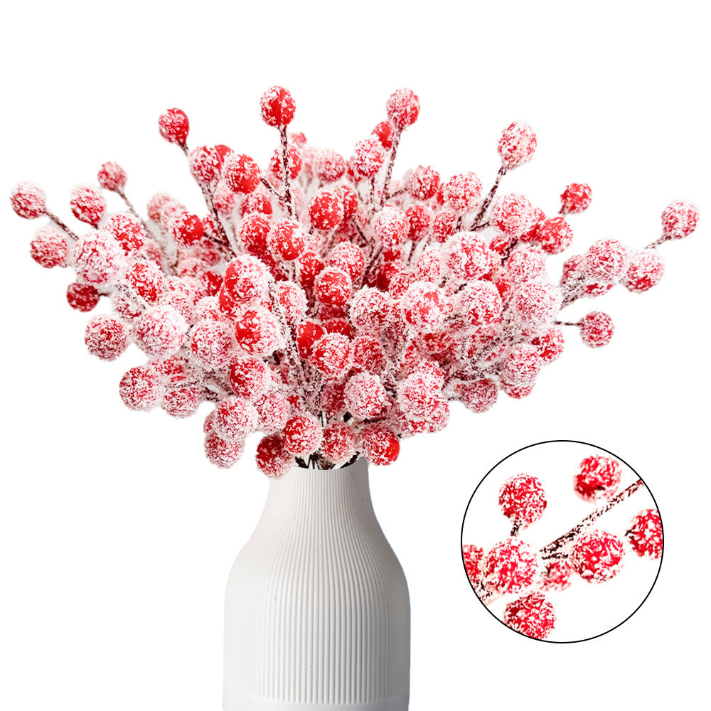 10pcs Snow Frosted Artificial Red Berry Stems Suitable For Christmas Tree Decoration Holiday DIY Crafts Xmas Ornaments HomeDecor