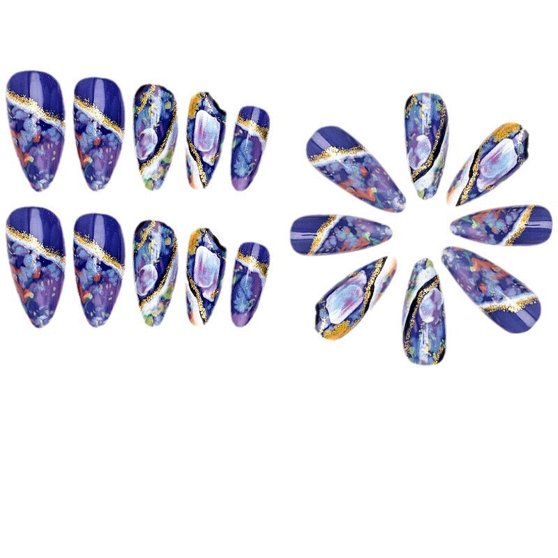 24Pcs Purple Heart Almond False Nails Artificial Simple with Glue French Wearable Fake Nails Full Cover Press on Nails Tips Art