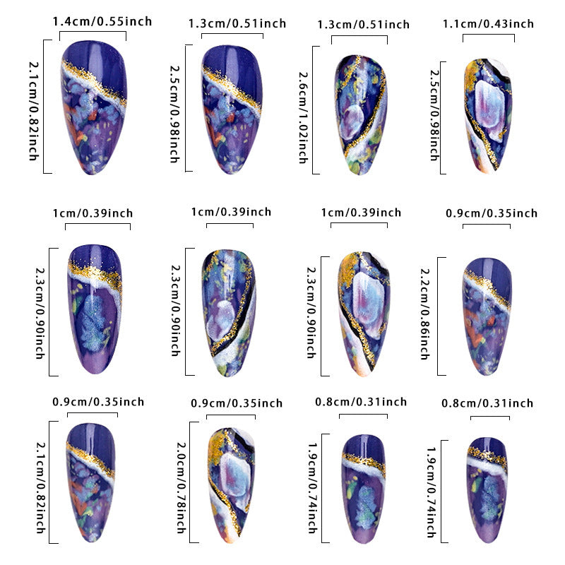 24Pcs Purple Heart Almond False Nails Artificial Simple with Glue French Wearable Fake Nails Full Cover Press on Nails Tips Art
