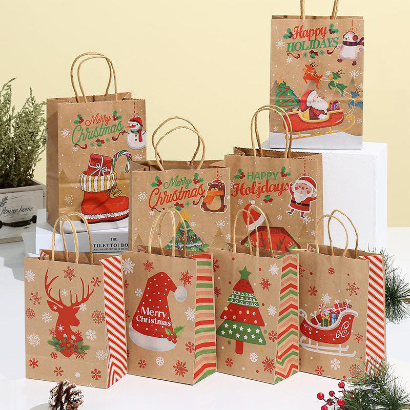 Christmas Party Gift Bags Santa Claus Themed Goodie Bags with Handles for Holiday Candy Packaging Christmas Eve Pouch Supplies