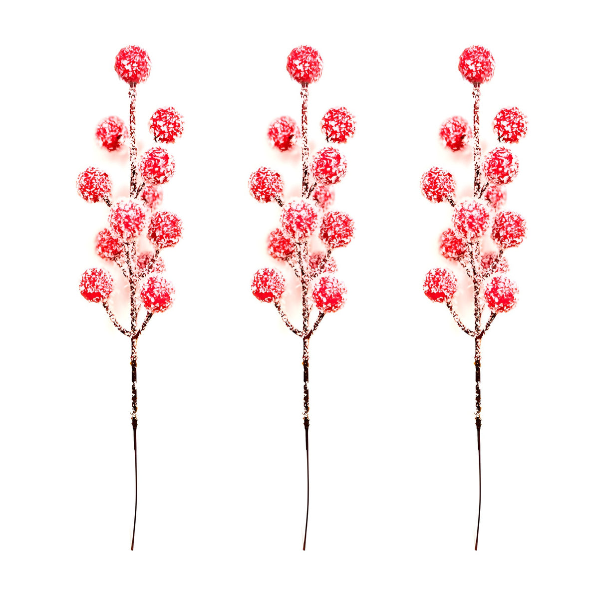 10pcs Artificial Red Berry Stems with Snow Frosted Branches - Winter Wonderland Christmas Decorations,for Christmas Decor