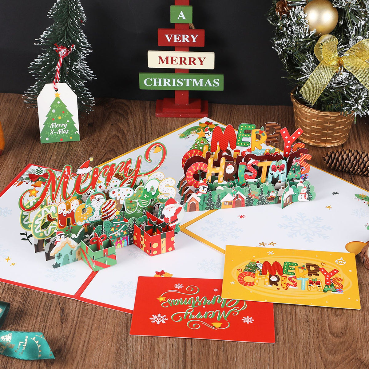 1PC Christmas Tree 3D Pop-Up Card Christmas Sparkling Fantasy Greeting Card Christmas Tree Blessing Gift Message Card
