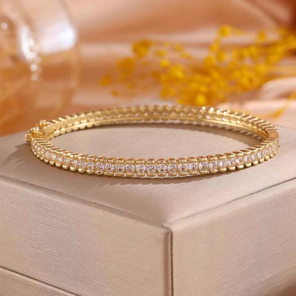 ZAKOL New Shiny Round Blue Turquoise Zirconia Tennis Bracelet for Women Gorgeous High-end Wedding Party Jewelry Gifts