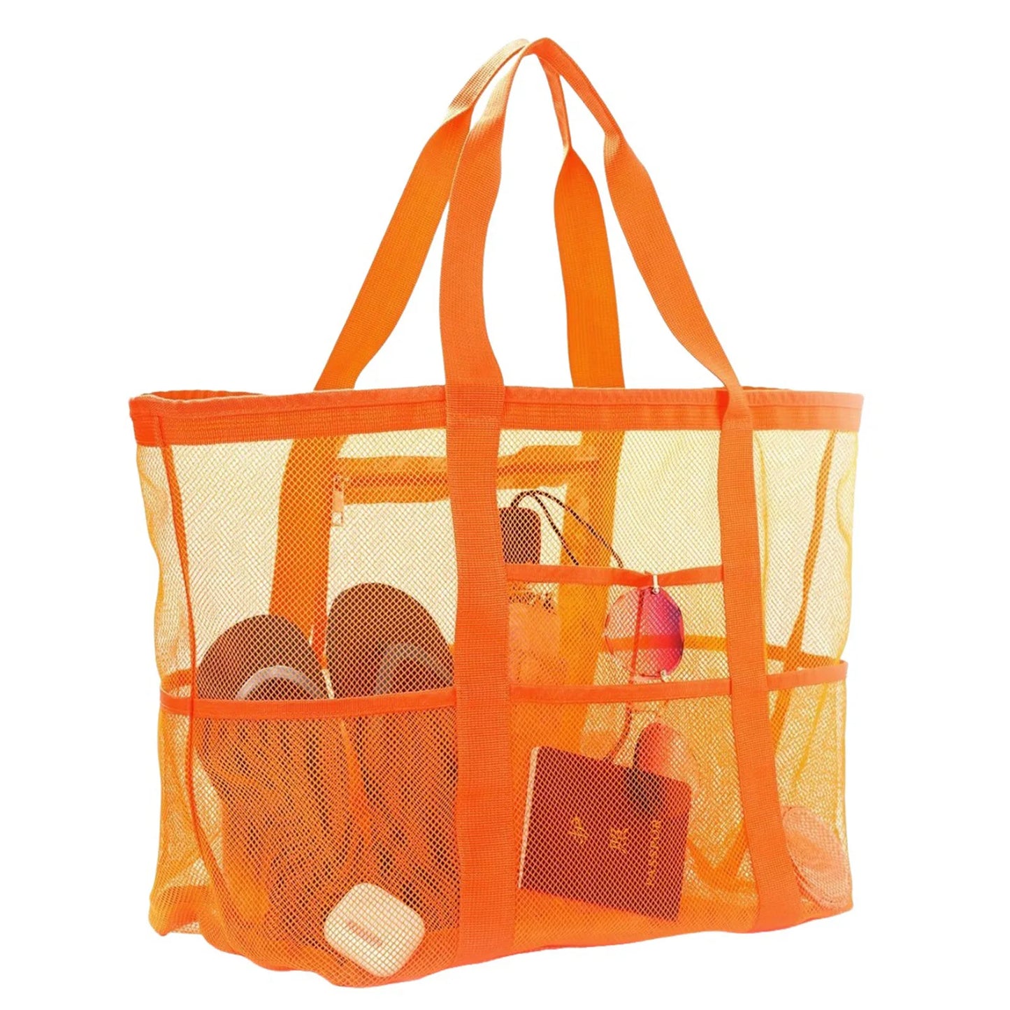 Mesh Beach Bags Beach Tote Bag With Multi Pockets Large Capacity Travel Tote Handbag Swim Pool Bag Multifunctional Storage Bag
