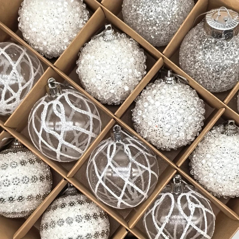 12/16pcs Christmas Hanging Balls, 2.36in Hollow Pearl Balls for Xmas Hanging Tree Pendants Home Wedding Party Decor