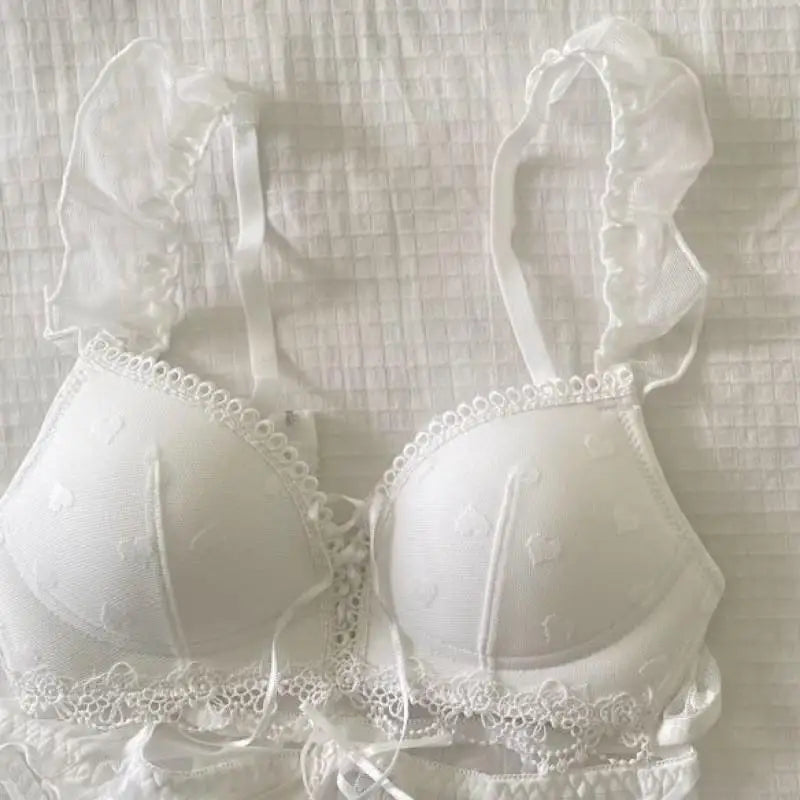 European Style Japanese Lingerie Set, Sweet Heart Pattern Bralette Small Breasts, Comfortable Wireless Anti-Sagging Bra & Brief