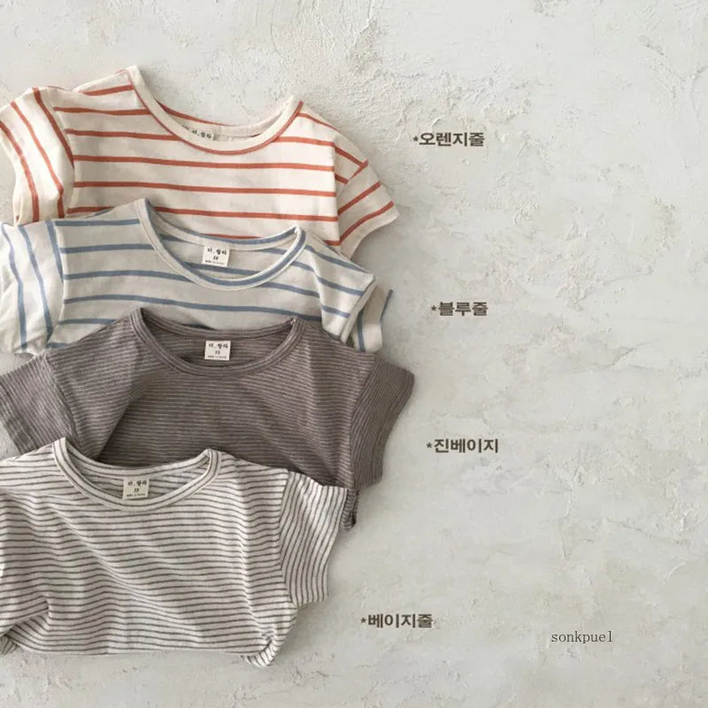 Baby Boy Stripe Shirt Summer Casual Short Bat Sleeve Kids Shirt for Boys