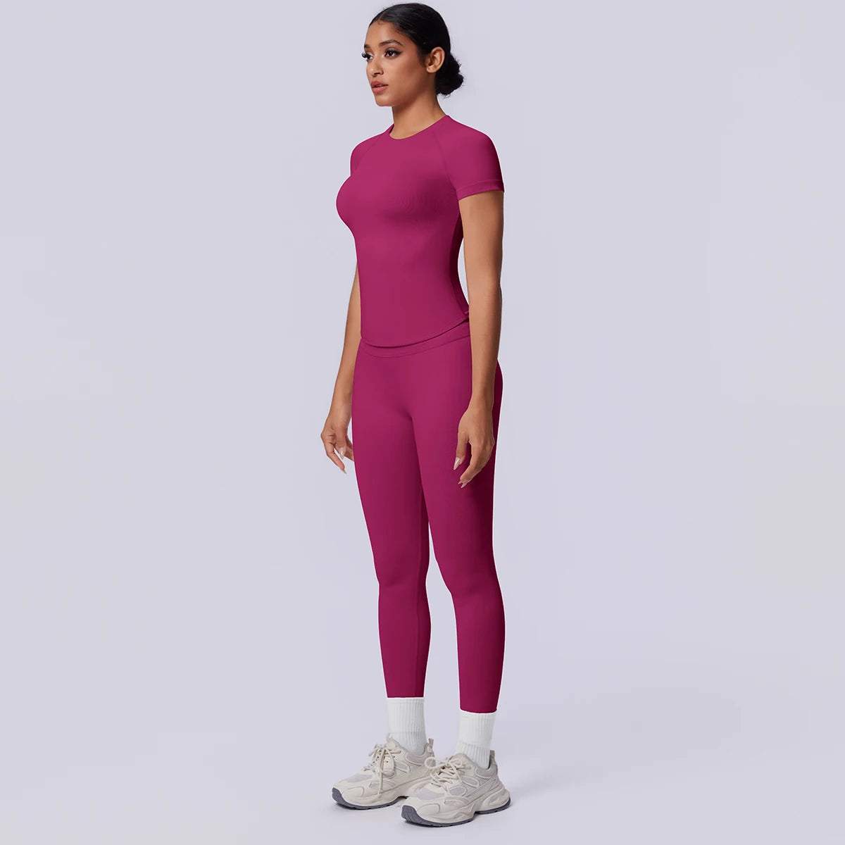 Rooftrellen New 2PCS/set Yoga Set Summer Quick Drying Fitness Sports Workout Top T-Shirt High Stretch Seamless Yoga Leggings Set