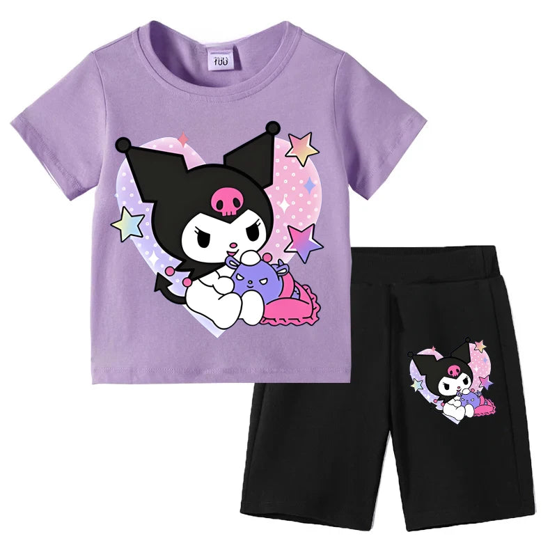 Sanrio Children's T-shirts Set Kuromi Printed Girls Summer Trend Baby