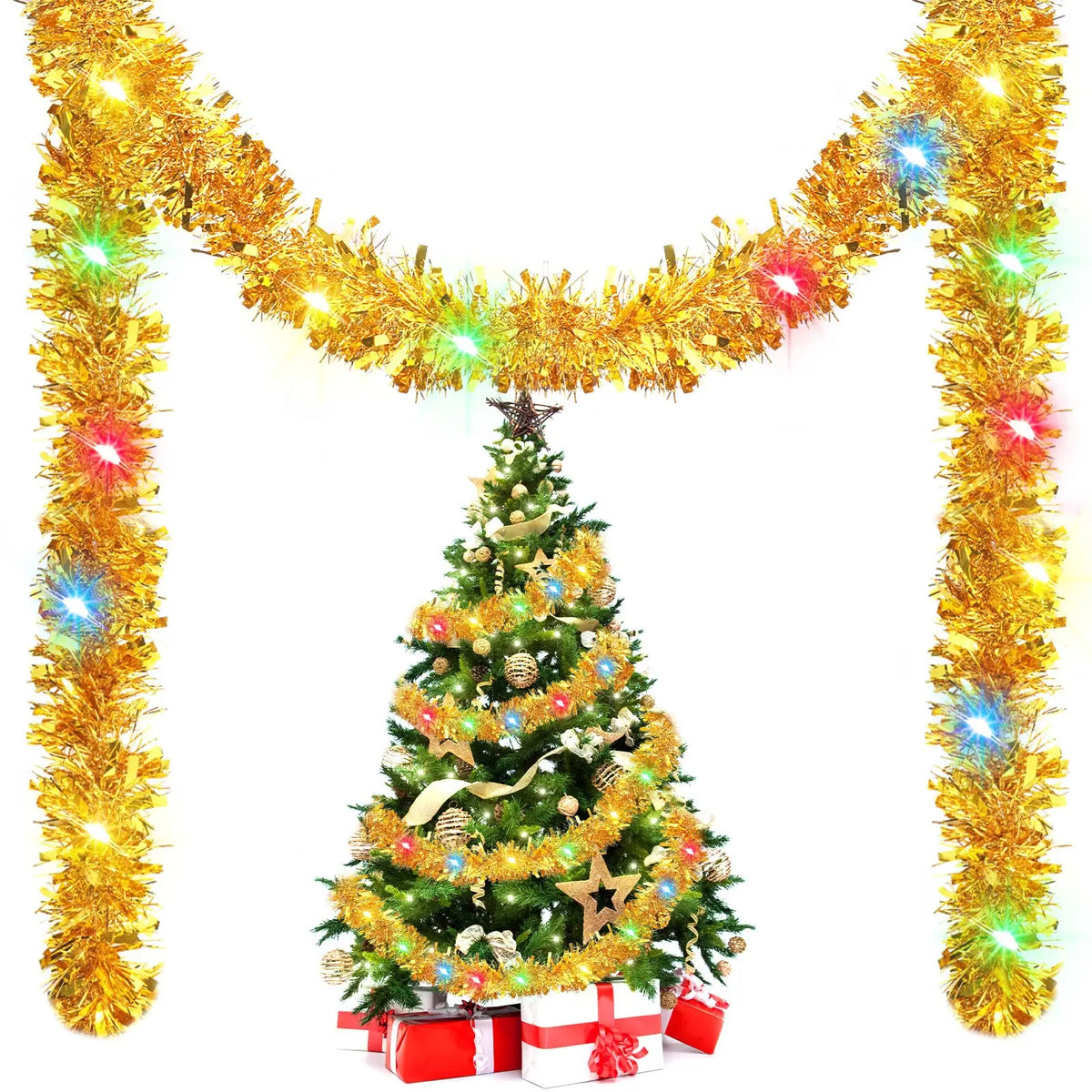 1/3pcs 5M Christmas Tinsel Garland Decorations,Indoor/Outdoor Hanging Party Decor for Tree, New Year's,Durable Festive Decor