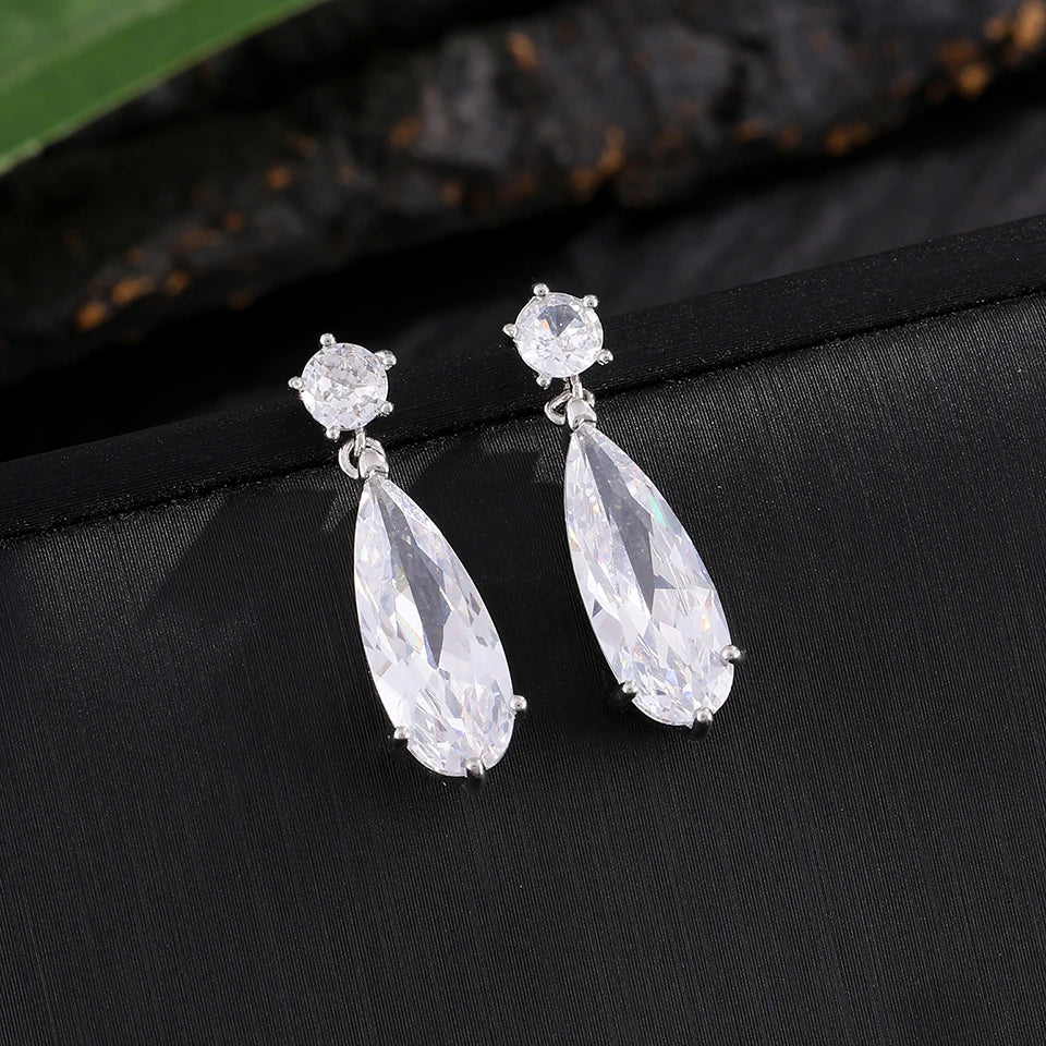 ZAKOL 9 Types Long Teardrop Shaped Cubic Zirconia Dangle Earrings for Women Gorgeous Sparkling CZ Bridal Earrings Jewelry Gifts