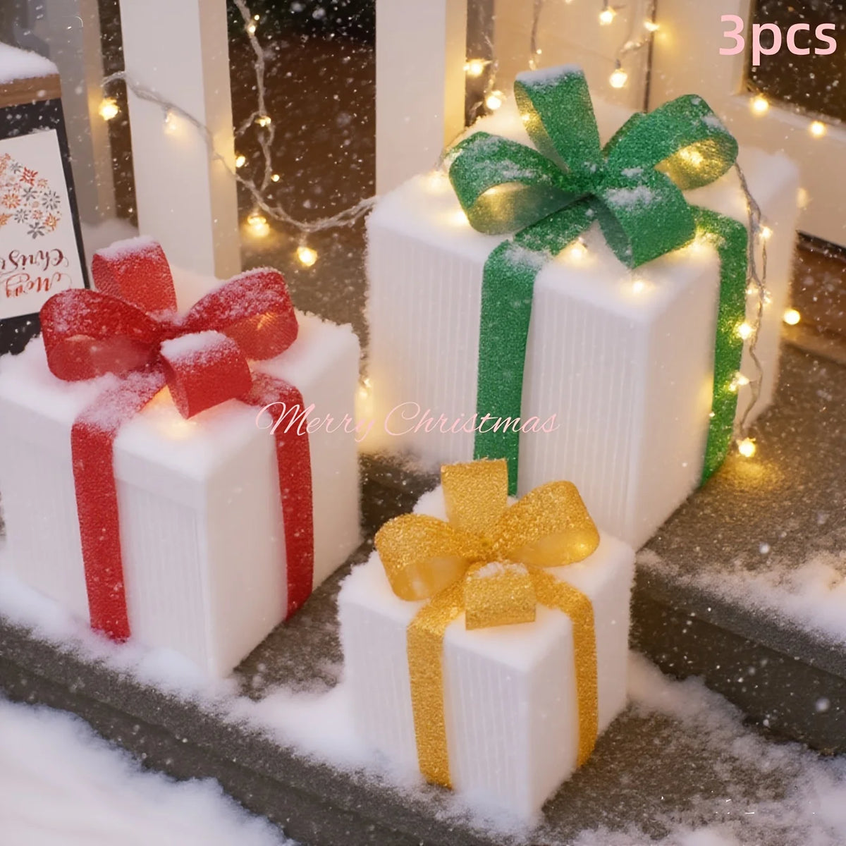 3Pcs Christmas Lighted Gift Boxes LED Light-Up Present Boxes Christmas 3-Color Xmas Gift Boxes Christmas Tree Skirt Ornaments