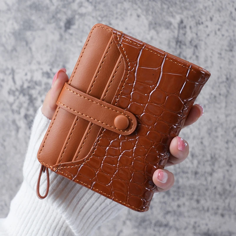 Mini Crocodile Print Clutch Wallet, Short Credit Card Holder, Women's Card Case & Coin Purse