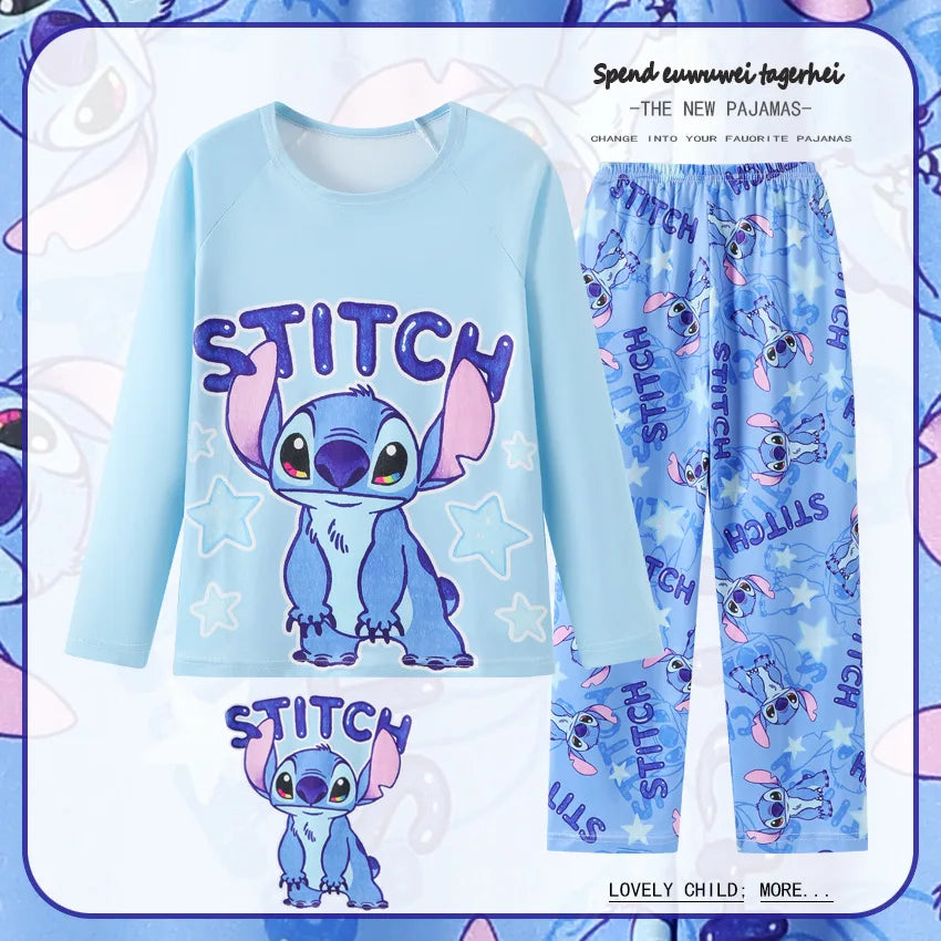 New Pajama Boys Girls Pajamas Set Stitch Clothing Sets Kids Long Sleeve +Pant 2Piece Children Home Clothing Girl Nightgown